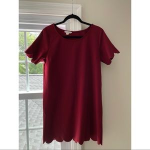 Red Scalloped Shift Dress